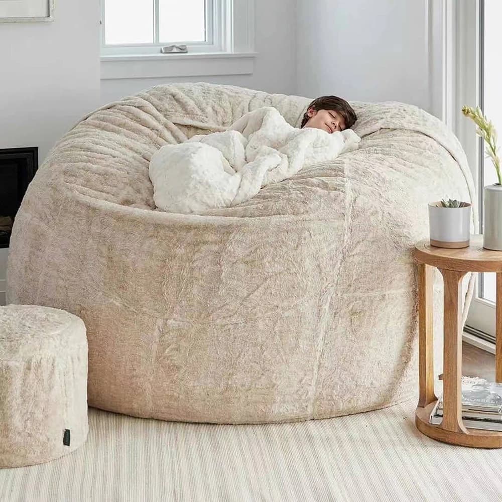 Home Sponge Bed Bean Bag Chair Cover Slipcover Double Bedroom Balcony Large Couch Round Soft Fluffy Cover No Fillings